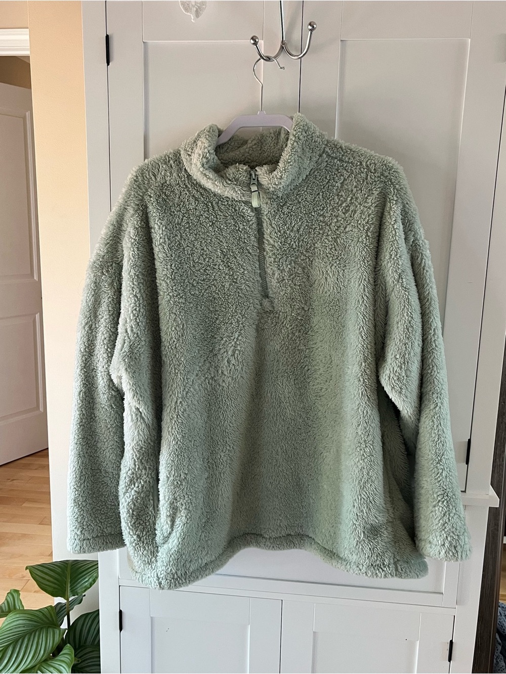 Lands' End Sage Green Plush Sherpa Half-Zip Jacket